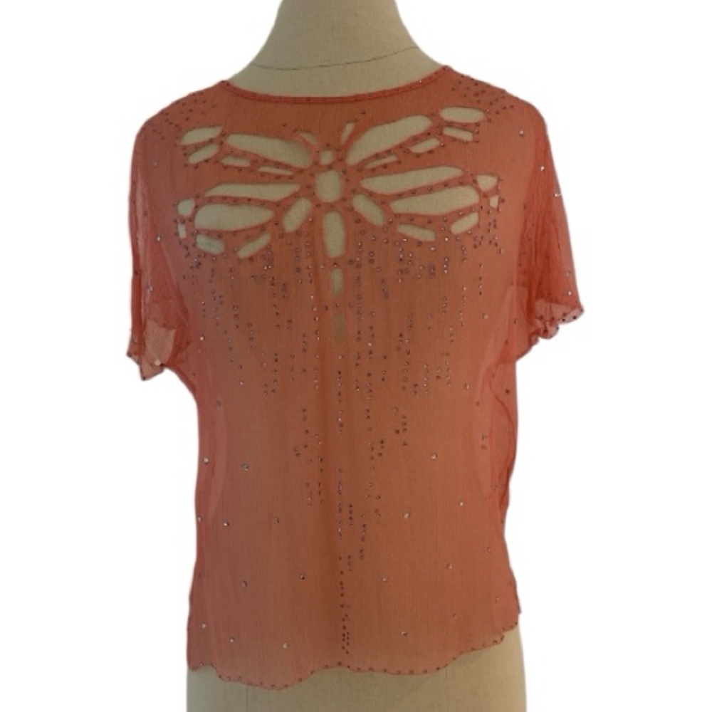 Catherine Malandrino Coral Sheer Blouse with Dragonfly Cutout - Picture 10 of 10